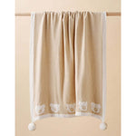 Border Pom Pom Blanket - Latte Melange Bear