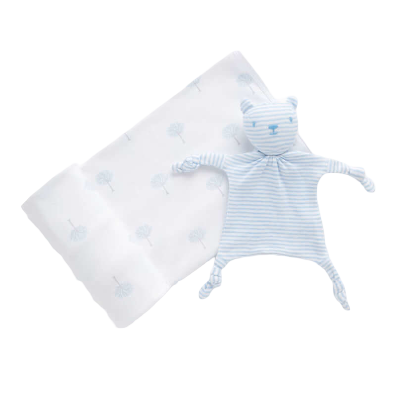 Purebaby Bunny Rug & Snookie Pack - Pale Blue Tree