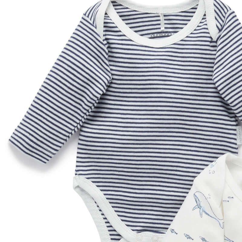 Purebaby Easy Neck L/S Bodysuit 2 Pack - Vanilla Nautical Pack (0000)