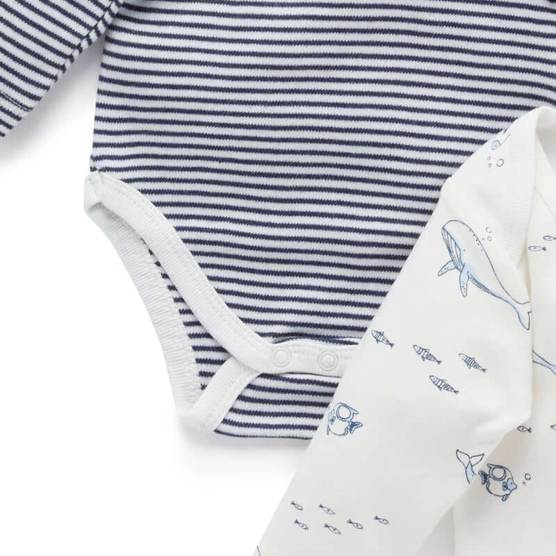 Purebaby Easy Neck L/S Bodysuit 2 Pack - Vanilla Nautical Pack (0000)