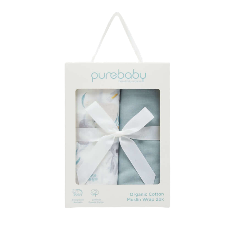 Purebaby Muslin Wrap Hamper - Eucalyptus Friends Pack