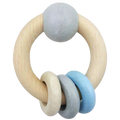 Round Rattle With Ball and 3 Rings - Natural Blue