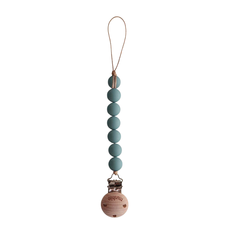 Mushie Silicone Pacifier Clip - Halo - Cadet Blue