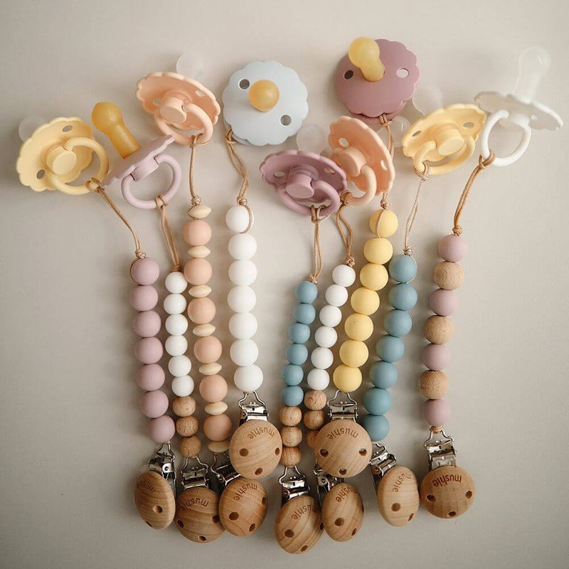 Mushie Silicone Pacifier Clip - Halo - Stone