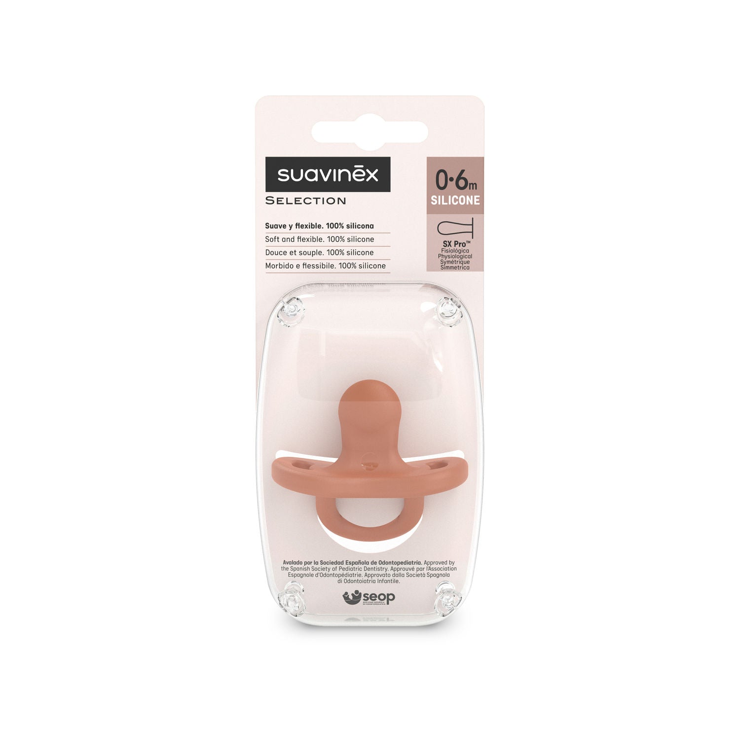 Suavinex Colour Essence All Silicone Soother with SX Pro Physiological Teat - Brick Red